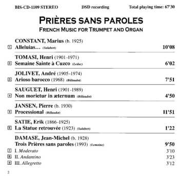 SACD Håkan Hardenberger: Prières Sans Paroles (French Music For Trumpet And Organ)