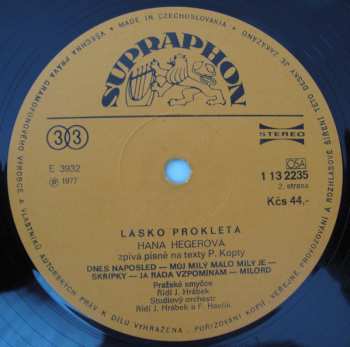 LP Hana Hegerová: Lásko Prokletá (Hana Hegerová Zpívá Texty Pavla Kopty)