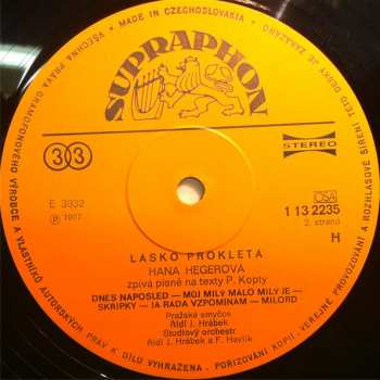 LP Hana Hegerová: Lásko Prokletá (Hana Hegerová Zpívá Texty Pavla Kopty)