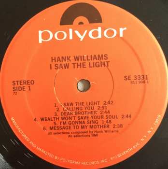 LP Hank Williams With His Drifting Cowboys: I Saw The Light