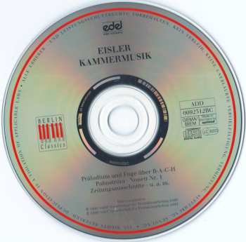 CD Hanns Eisler: Kammermusik = Chamber Music