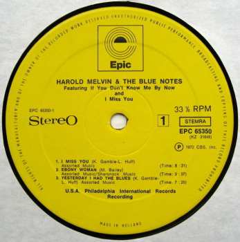 LP Harold Melvin And The Blue Notes: Harold Melvin & The Blue Notes Featuring If You Don't Know Me By Now And I Miss You