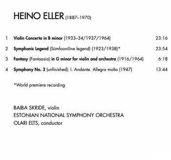 CD Estonian National Symphony Orchestra: Violin Concerto / Fantasy / Symphonic Legend / Symphony No. 2
