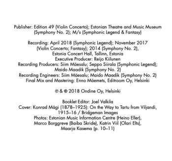 CD Estonian National Symphony Orchestra: Violin Concerto / Fantasy / Symphonic Legend / Symphony No. 2