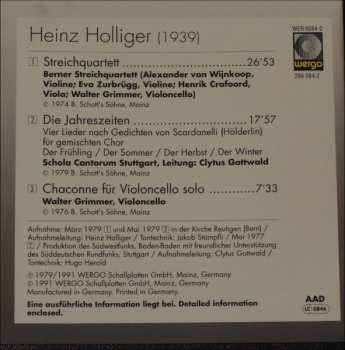 CD Heinz Holliger: Streichquartett / Die Jahreszeiten / Chaconne Für Violoncello Solo