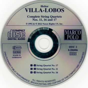 6CD Heitor Villa-Lobos: Complete String Quartets
