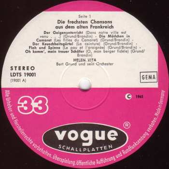 LP Helen Vita: Die Frechsten Chansons Aus Dem Alten Frankreich
