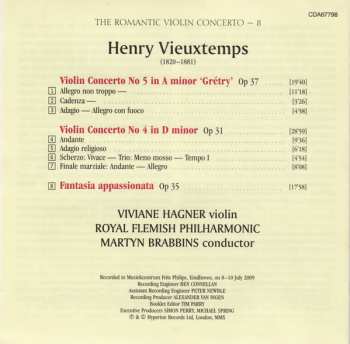 CD Henri Vieuxtemps: Violinconcerto No 4, Op 31 • Violin Concerto No 5 Op 37 • Fantasia Appassionate, Op 35