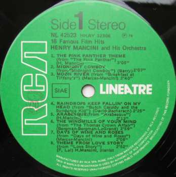 LP Henry Mancini And His Orchestra: 16 Famous Film Hits