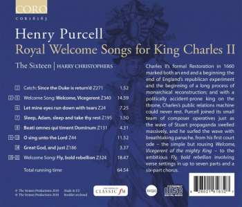 CD Henry Purcell: Royal Welcome Songs For King Charles II