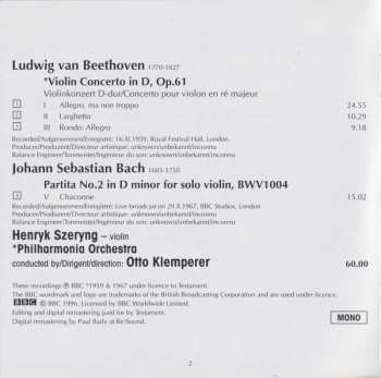 CD Johann Sebastian Bach: Violin Concerto / Partita No.2, BWV1004 – Chaconne