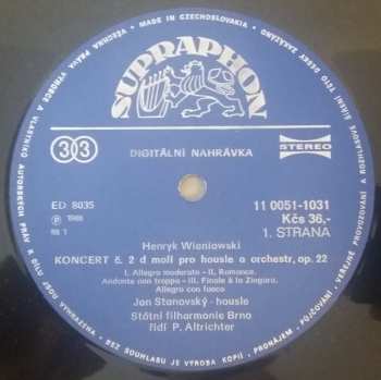 LP Henryk Wieniawski: Violin Concerto No. 2 / 2 Polonaises / Légende