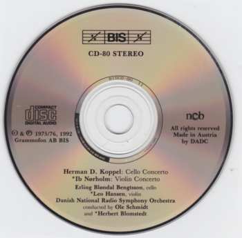 CD Danmarks Radios Symfoniorkester: Cello Concerto / Violin Concerto