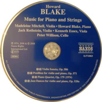 CD Howard Blake: Howard Blake Music for Piano and Strings - Violin Sonata / Piano Quartet