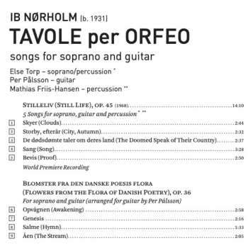 CD Ib Nørholm: Tavole Per Orfeo - Songs For Soprano And Guitar