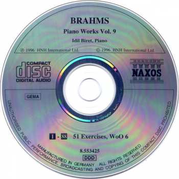 CD Johannes Brahms: Piano Works Vol.9 51 Exercises WoO 6