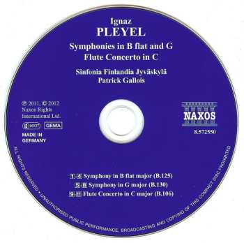 CD Ignaz Pleyel: Symphonies In B Flat And G Flute Concerto In C