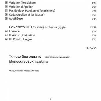 SACD Igor Stravinsky: Pulcinella Suite / Apollon Musagète / Concerto In D For String Orchestra