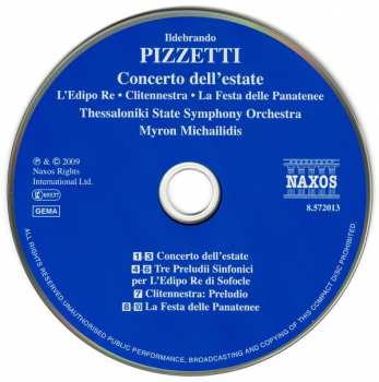 CD Ildebrando Pizzetti: Concerto Dell'Estate • L'Edipo Re • Clitennestra • La Festa Delle Panatenee