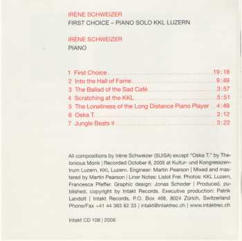 CD Irene Schweizer: First Choice – Piano Solo KKL Luzern