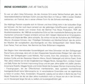 CD Irene Schweizer: Live At Taktlos
