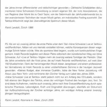 CD Irene Schweizer: Live At Taktlos