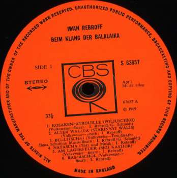 LP Ivan Rebroff: Beim Klang Der Balalaika