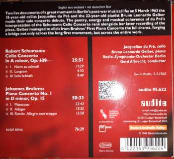 CD Robert Schumann: Schumann Cello Concerto . Brahms Piano Concerto No.1