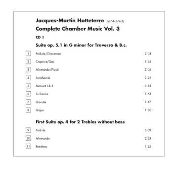 2CD Jacques Martin Hotteterre: Complete Chamber Music Vol. 3 - Suites Opp. 4, 5 & 6