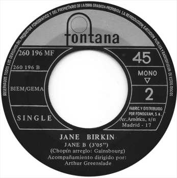 SP Serge Gainsbourg: Je T'aime... Moi Non Plus / Jane B.