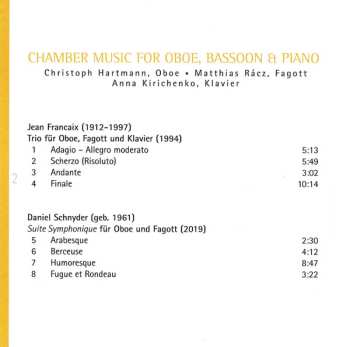 SACD Christoph Hartmann: Chamber Music For Oboe, Bassoon & Piano