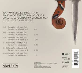 CD Jean Marie Leclair: Six Sonatas For Two Violins, Opus 3