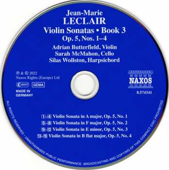 CD Jean Marie Leclair: Violin Sonatas • Book 3: Op.5, Nos. 1-4