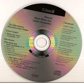 CD The Tallis Scholars: Missa Dictes Moy Toutes Voz Pensées