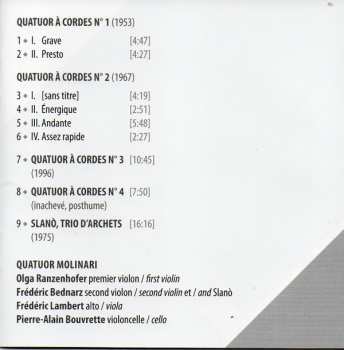 CD Quatuor Molinari: Quatuors À Cordes Nos. 1-4 | Trio Slanò