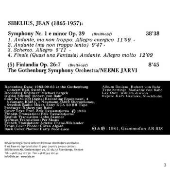 CD Göteborgs Symfoniker: Symphony Nr. 1 E Minor Op. 39 / Finlandia Op. 26:7