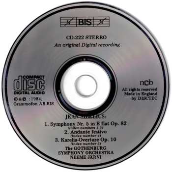 CD Göteborgs Symfoniker: Symphony Nr. 5 In E Flat Op. 82 / Andante Festivo / Karelia-Overture Op. 10