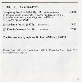 CD Göteborgs Symfoniker: Symphony Nr. 5 In E Flat Op. 82 / Andante Festivo / Karelia-Overture Op. 10