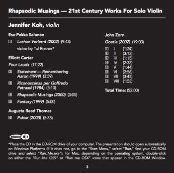 CD Esa-Pekka Salonen: Rhapsodic Musings (21st Century Works For Solo Violin)