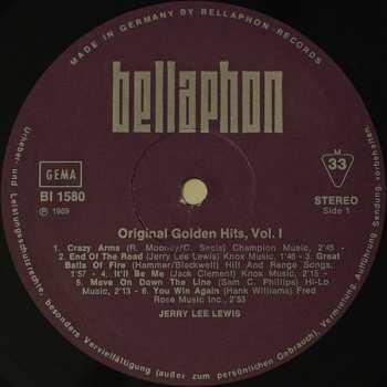 LP Jerry Lee Lewis: Original Golden Hits - Volume 1
