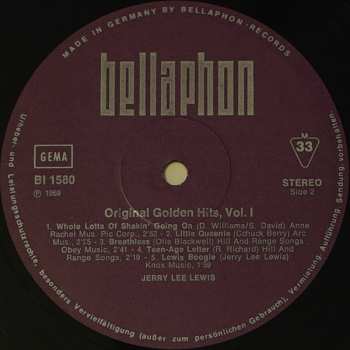 LP Jerry Lee Lewis: Original Golden Hits - Volume 1