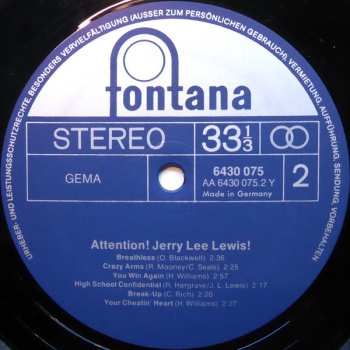 LP Jerry Lee Lewis: Attention! Jerry Lee Lewis