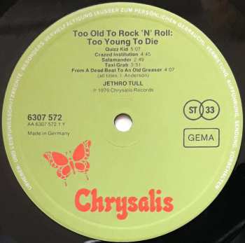 LP Jethro Tull: Too Old To Rock 'N' Roll: Too Young To Die!