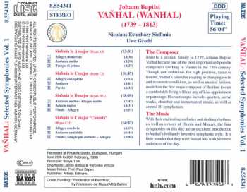 CD Johann Baptist Vanhal: Symphonies Vol. 1 (Sinfonia In D Major • Sinfonia In C Major / Sinfonia In A Major • Sinfonia In C Comista)
