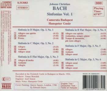 CD Johann Christian Bach: Sinfonias Vol. 1 - Sinfonias, Op. 3, Nos. 1 - 6