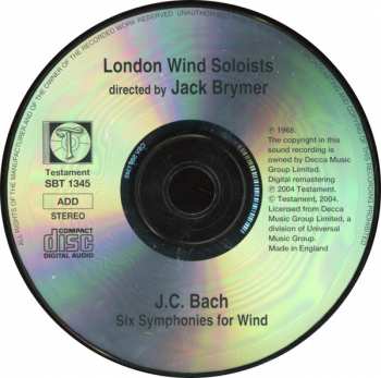 CD Johann Christian Bach: Six Symphonies For Wind