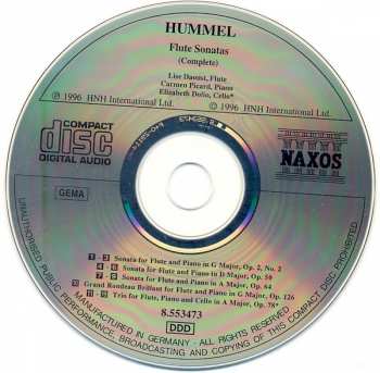 CD Johann Nepomuk Hummel: Flute Sonatas (Complete)