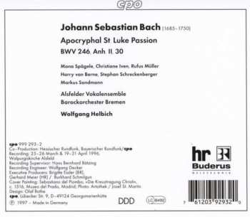 2CD Johann Sebastian Bach: Apocryphal St. Luke Passion