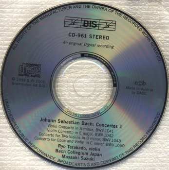 CD Johann Sebastian Bach: Concertos 1 / Violin Concertos