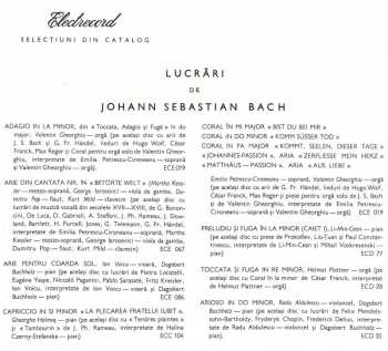 LP Johann Sebastian Bach: Ciacona / Concert Pentru Vioară Și Orchestră În Mi Major